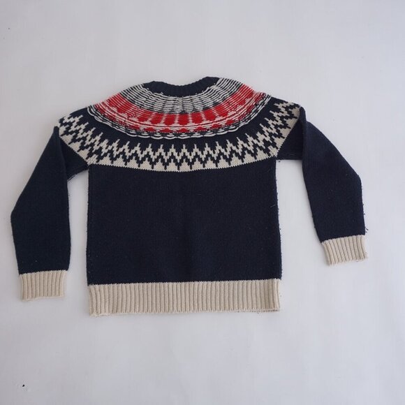 Roots Navy Red Cottagecore Knit 50% Wool Fisherman Fair Isle Crewneck Sweater XS - Picture 10 of 13